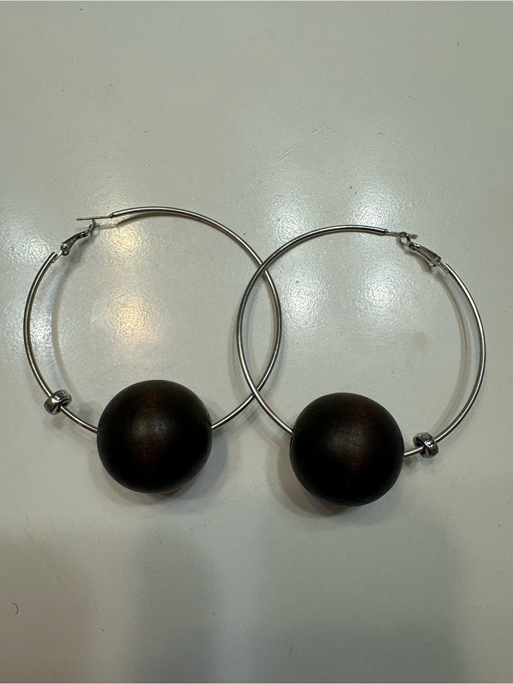 Minimalist Hoop Large Earrings with Black Wood Beads